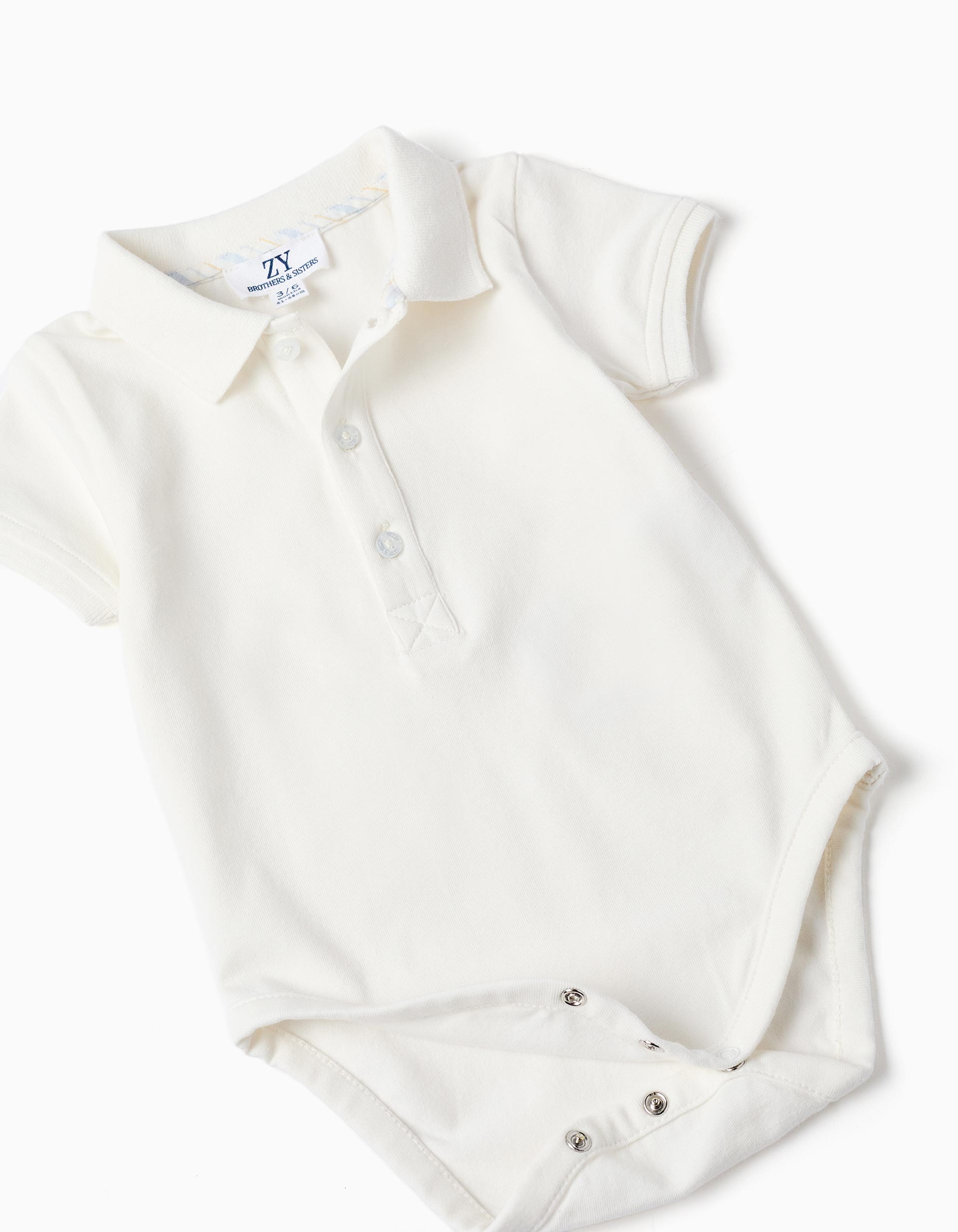 Cotton bodysuit + striped dungarees B&S for newborn boys, white/yellow/blue