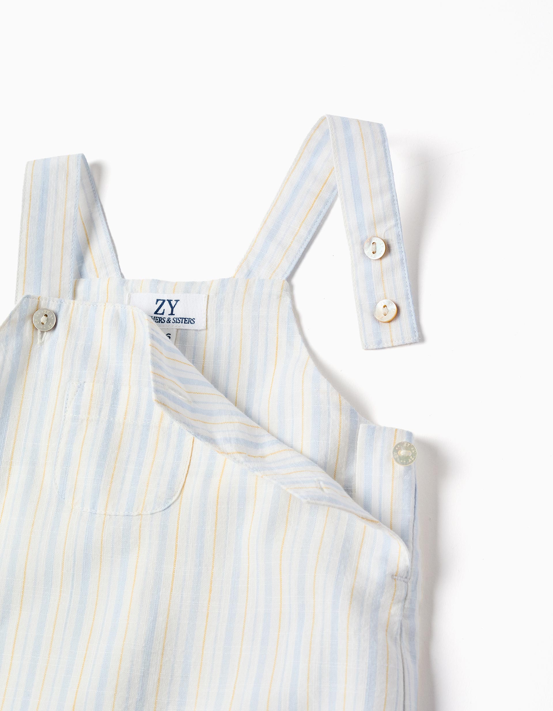 Cotton bodysuit + striped dungarees B&S for newborn boys, white/yellow/blue