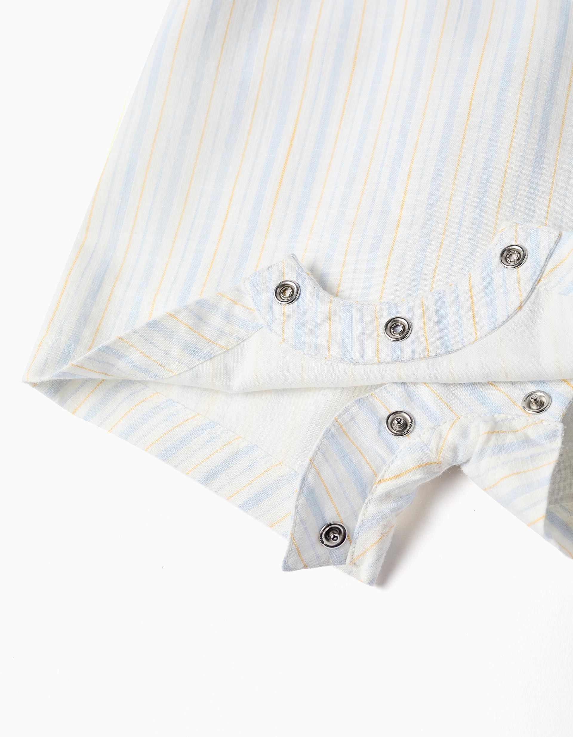 Cotton bodysuit + striped dungarees B&S for newborn boys, white/yellow/blue