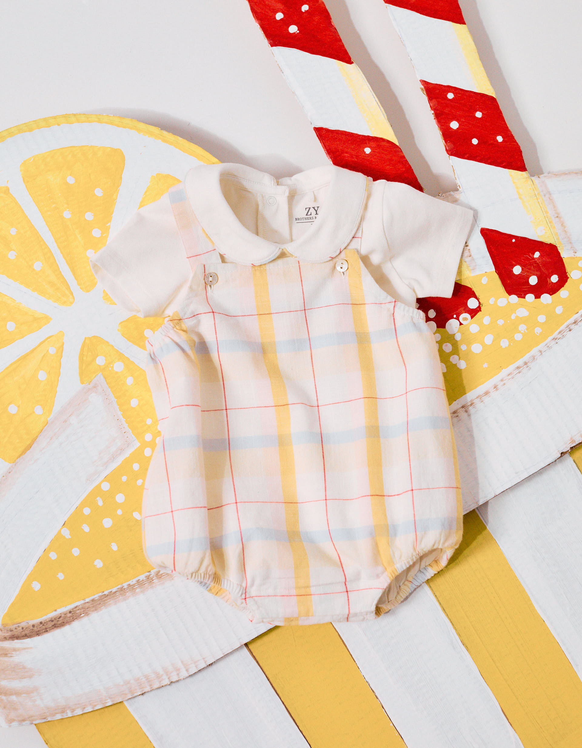 Cotton bodysuit + checked romper B&S for newborn boys, multicolour