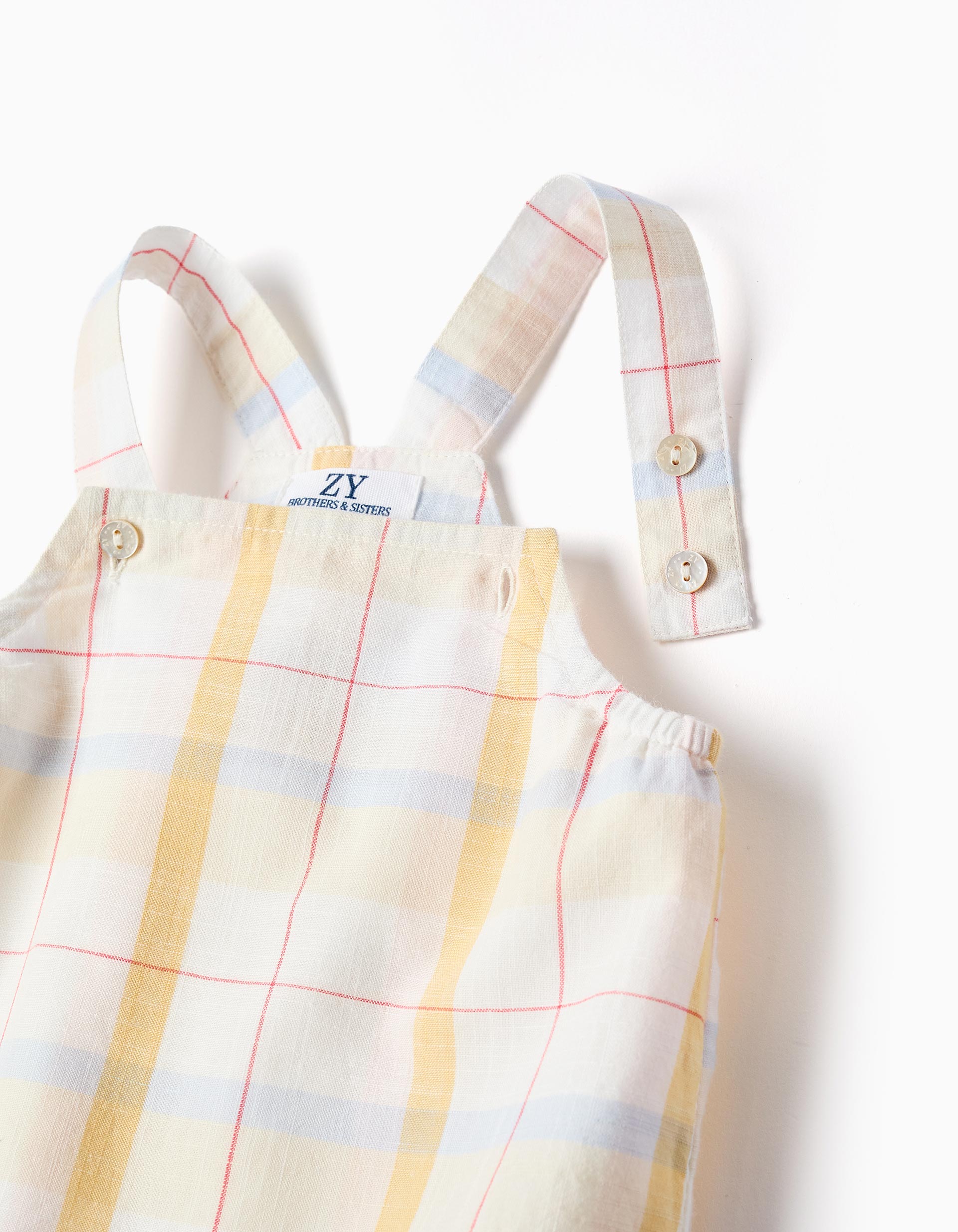 Cotton bodysuit + checked romper B&S for newborn boys, multicolour