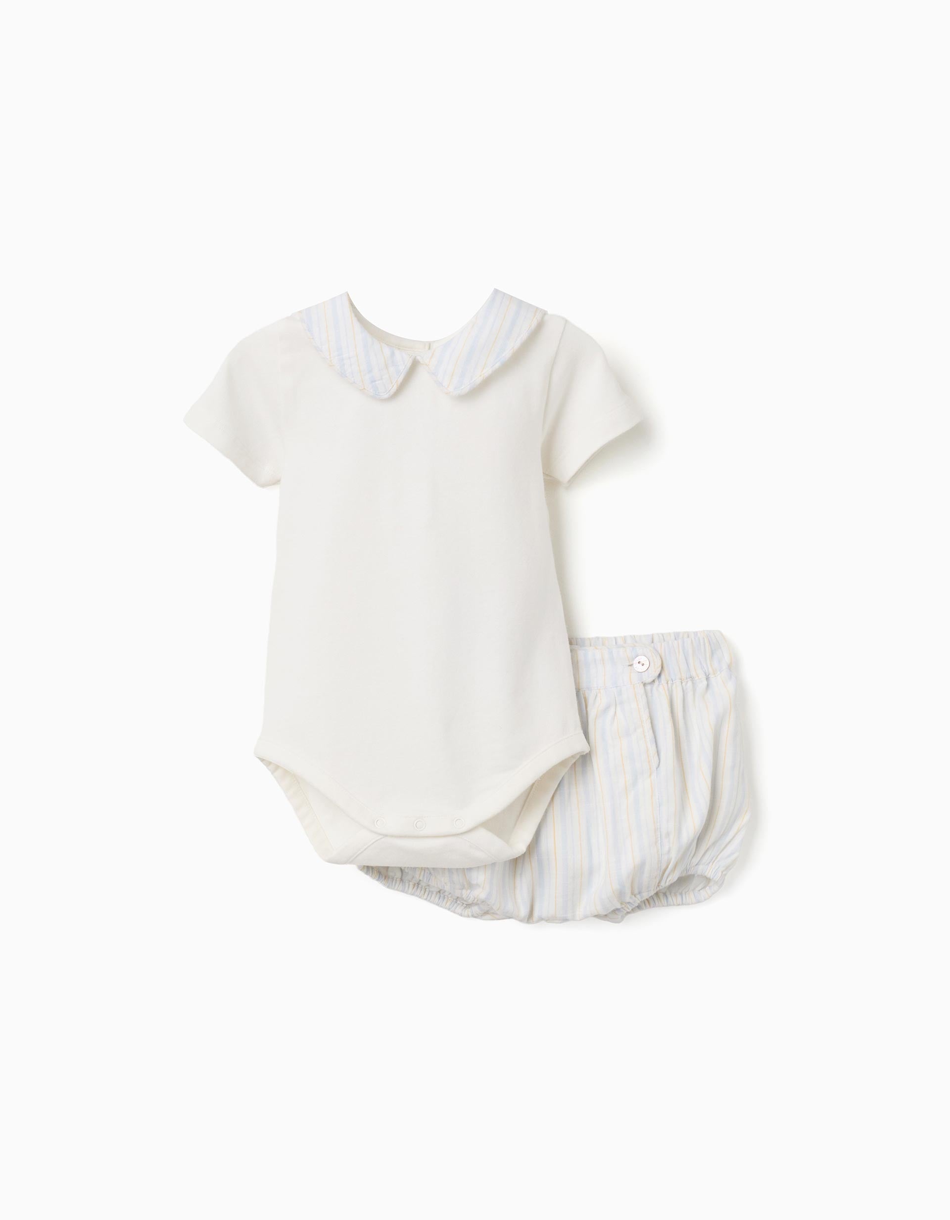 Cotton bodysuit + striped shorts B&S for newborns, white/yellow/blue