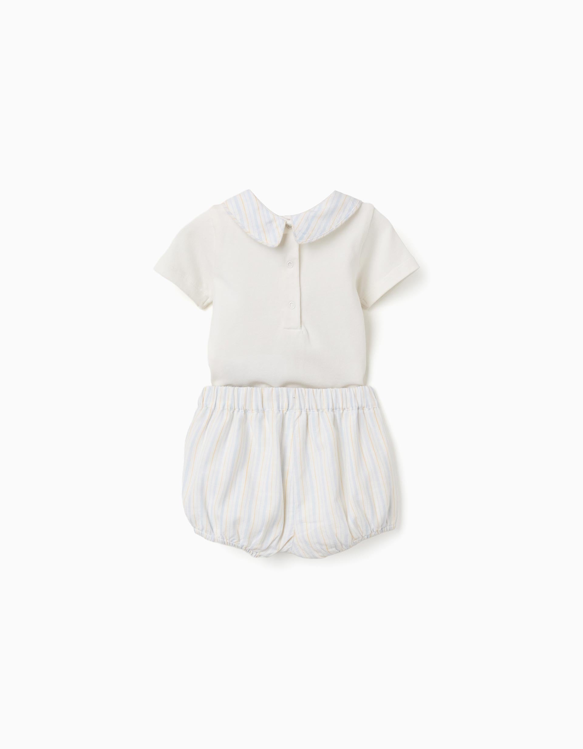Cotton bodysuit + striped shorts B&S for newborns, white/yellow/blue