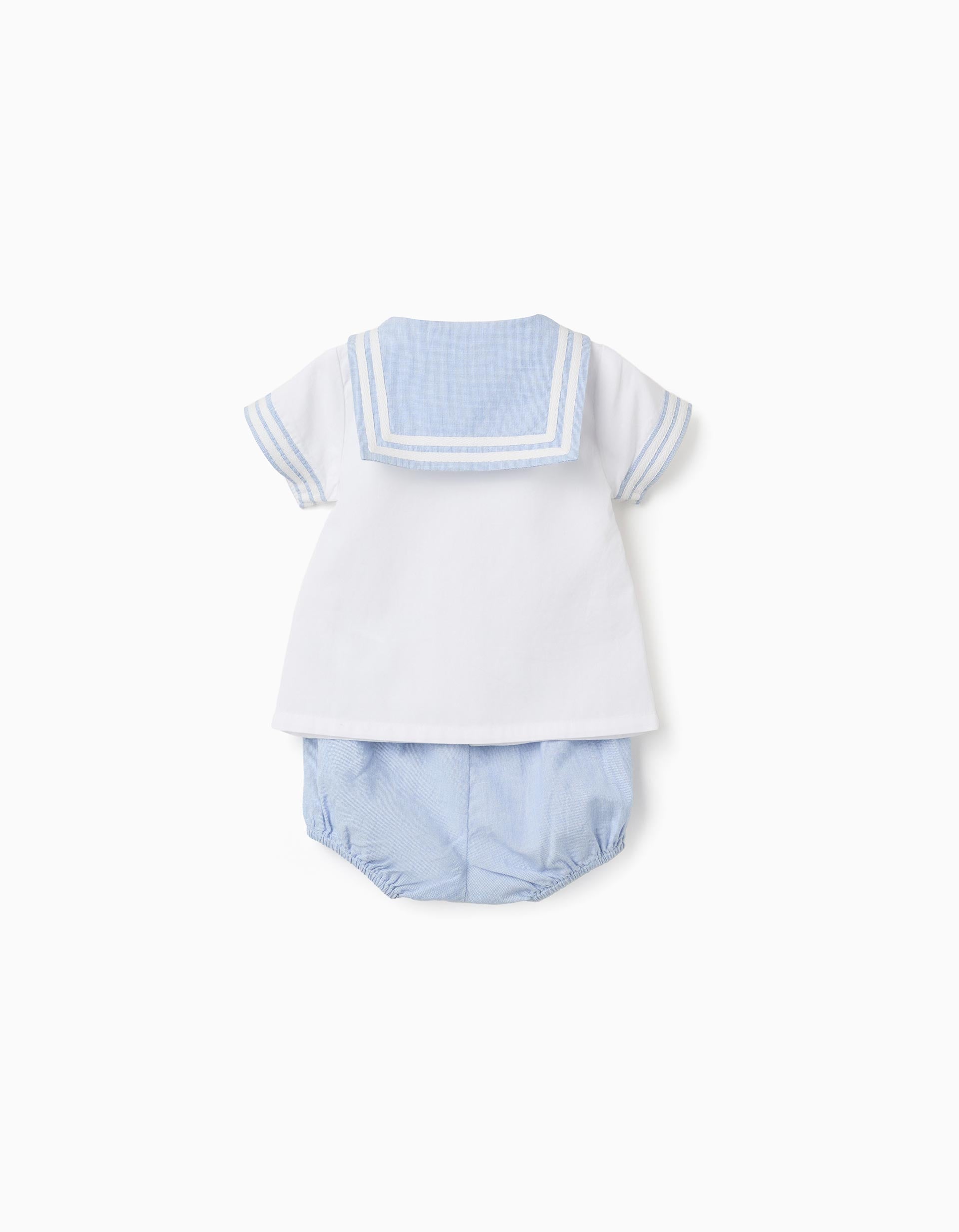 Camisa de manga curta + calções para recém-nascido, azul-claro/branco