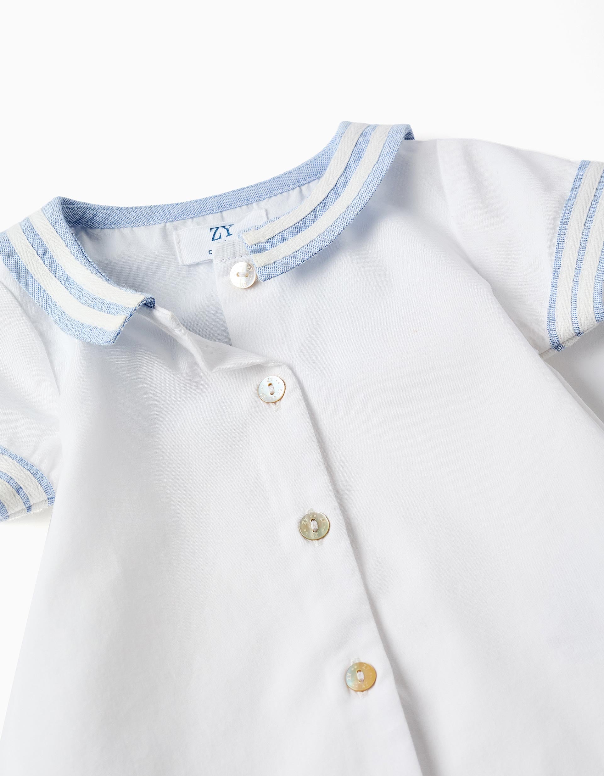 Camisa de manga curta + calções para recém-nascido, azul-claro/branco