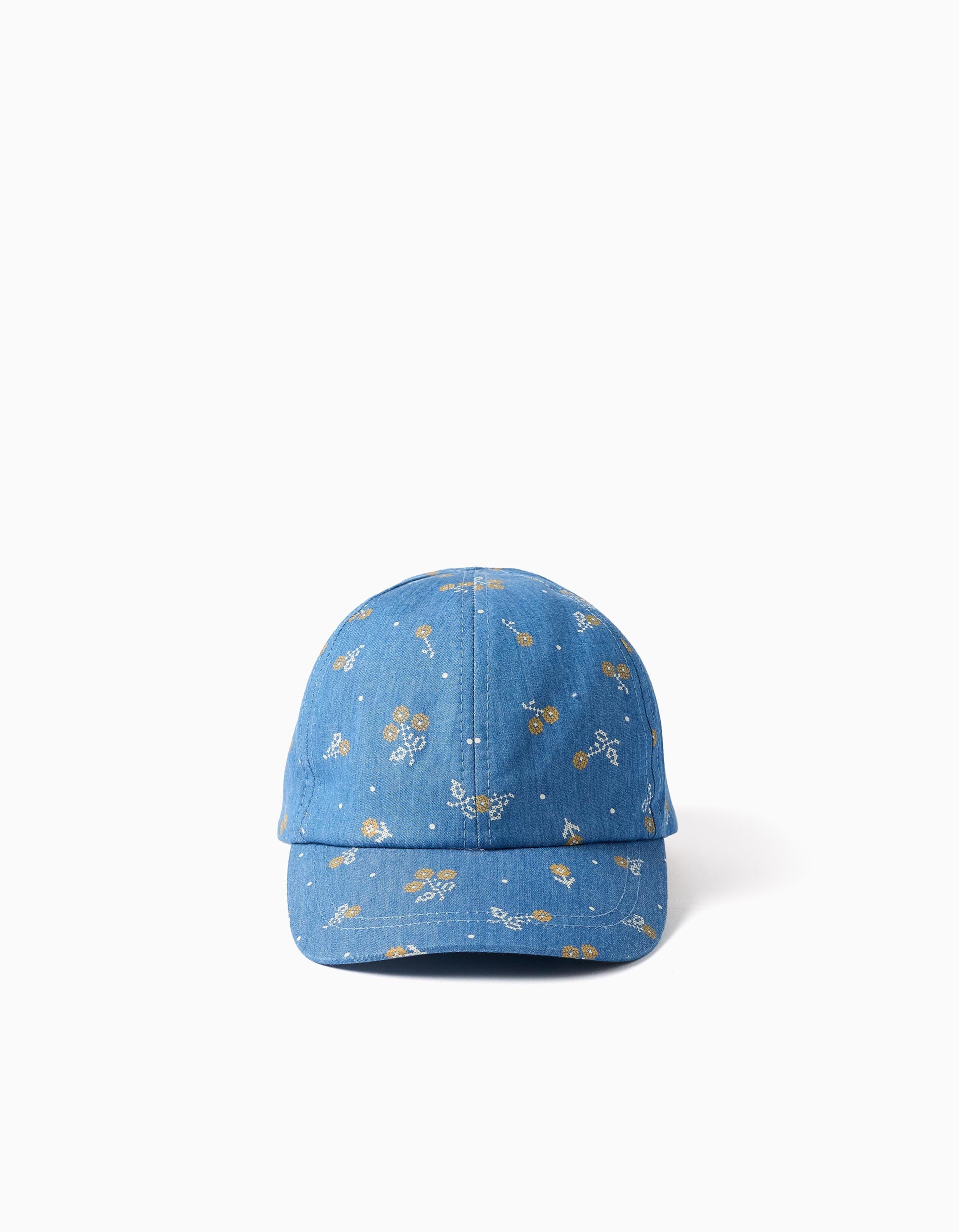 Boné de ganga com motivo floral para bebé e menina, azul