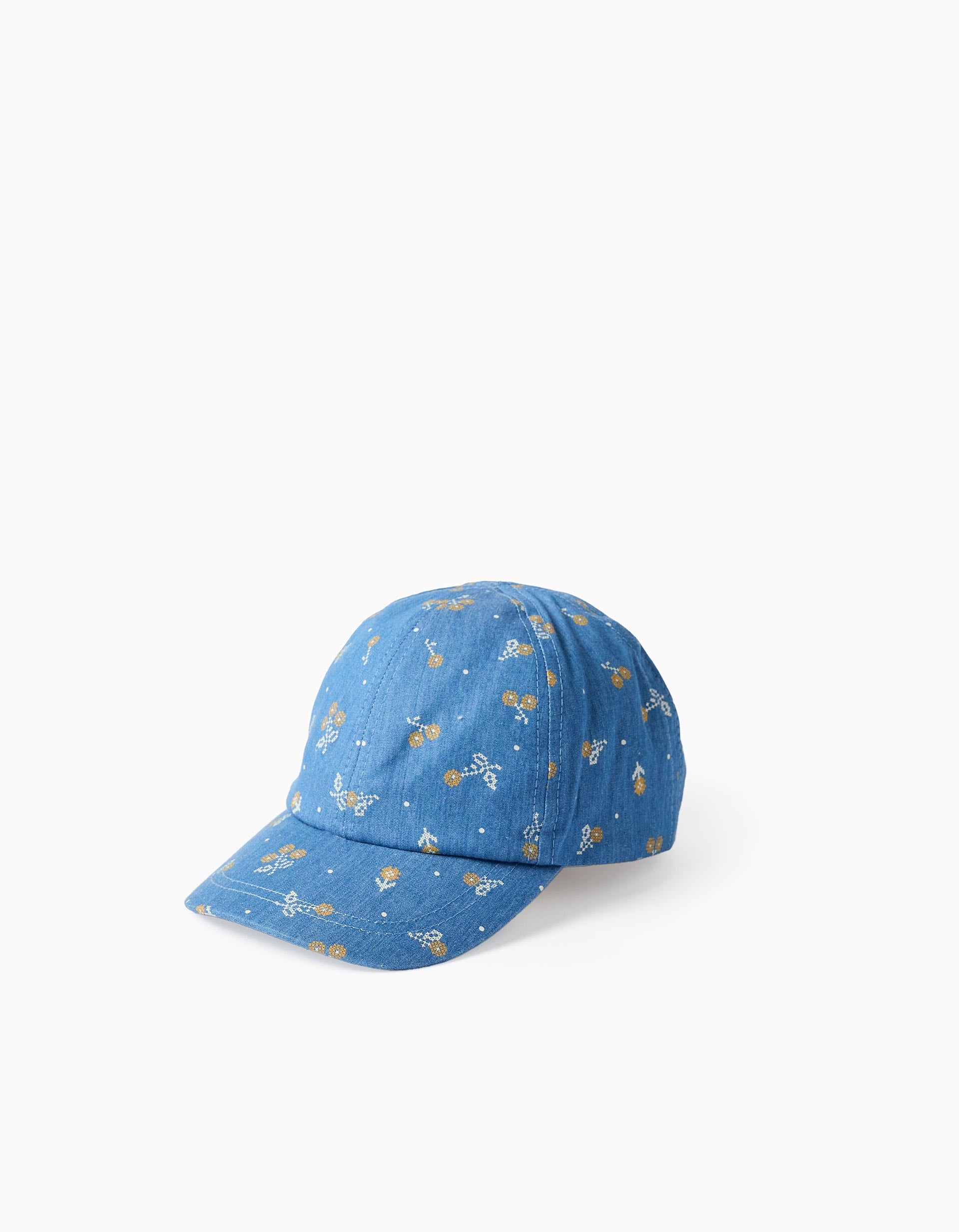 Boné de ganga com motivo floral para bebé e menina, azul