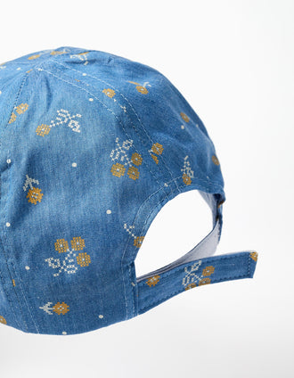 Boné de ganga com motivo floral para bebé e menina, azul