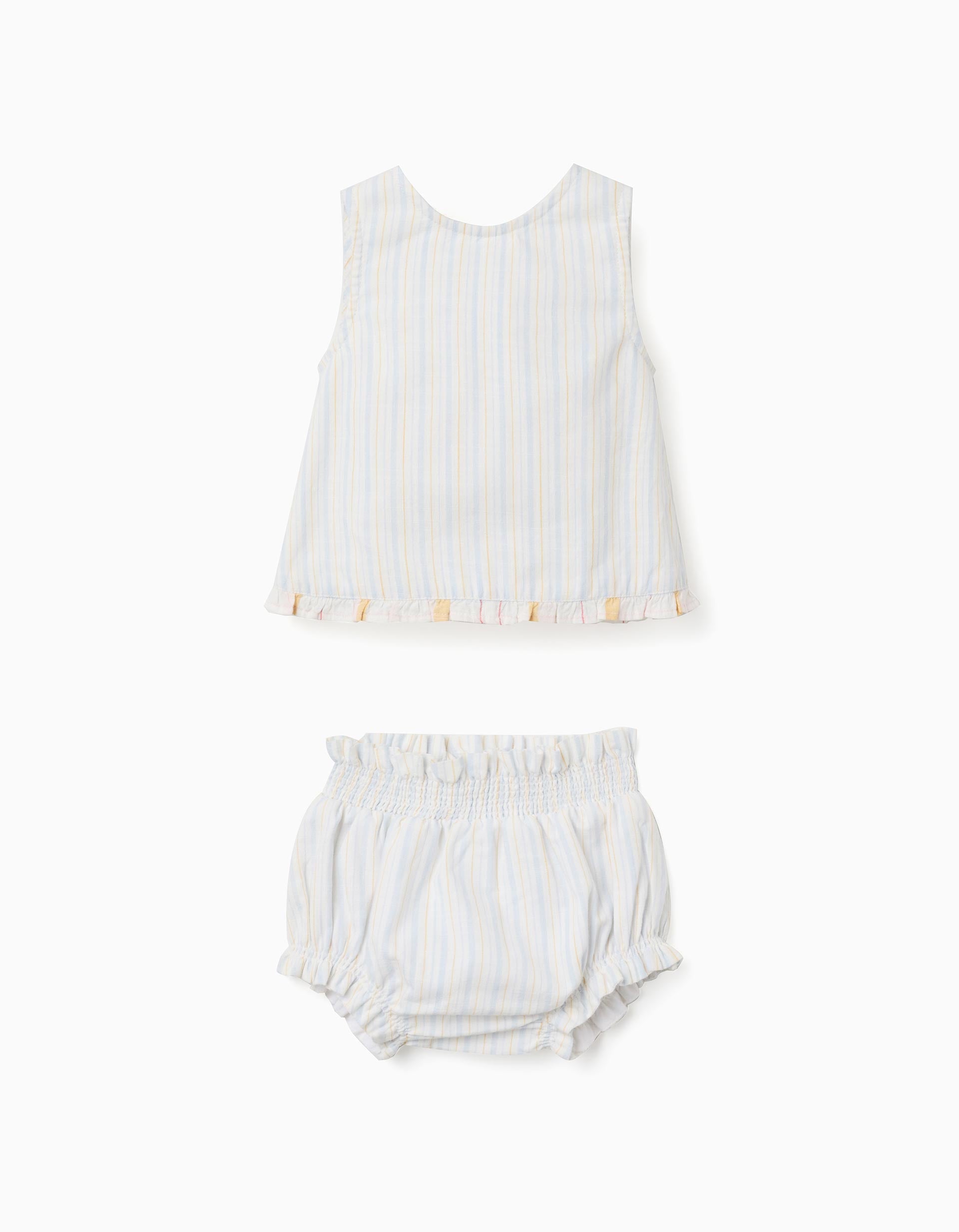 Striped cotton blouse + bloomers B&S for newborn girls, white/yellow/blue