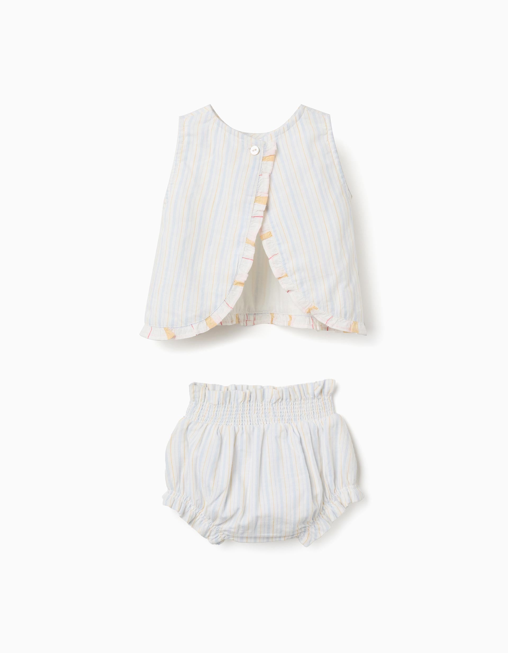 Striped cotton blouse + bloomers B&S for newborn girls, white/yellow/blue