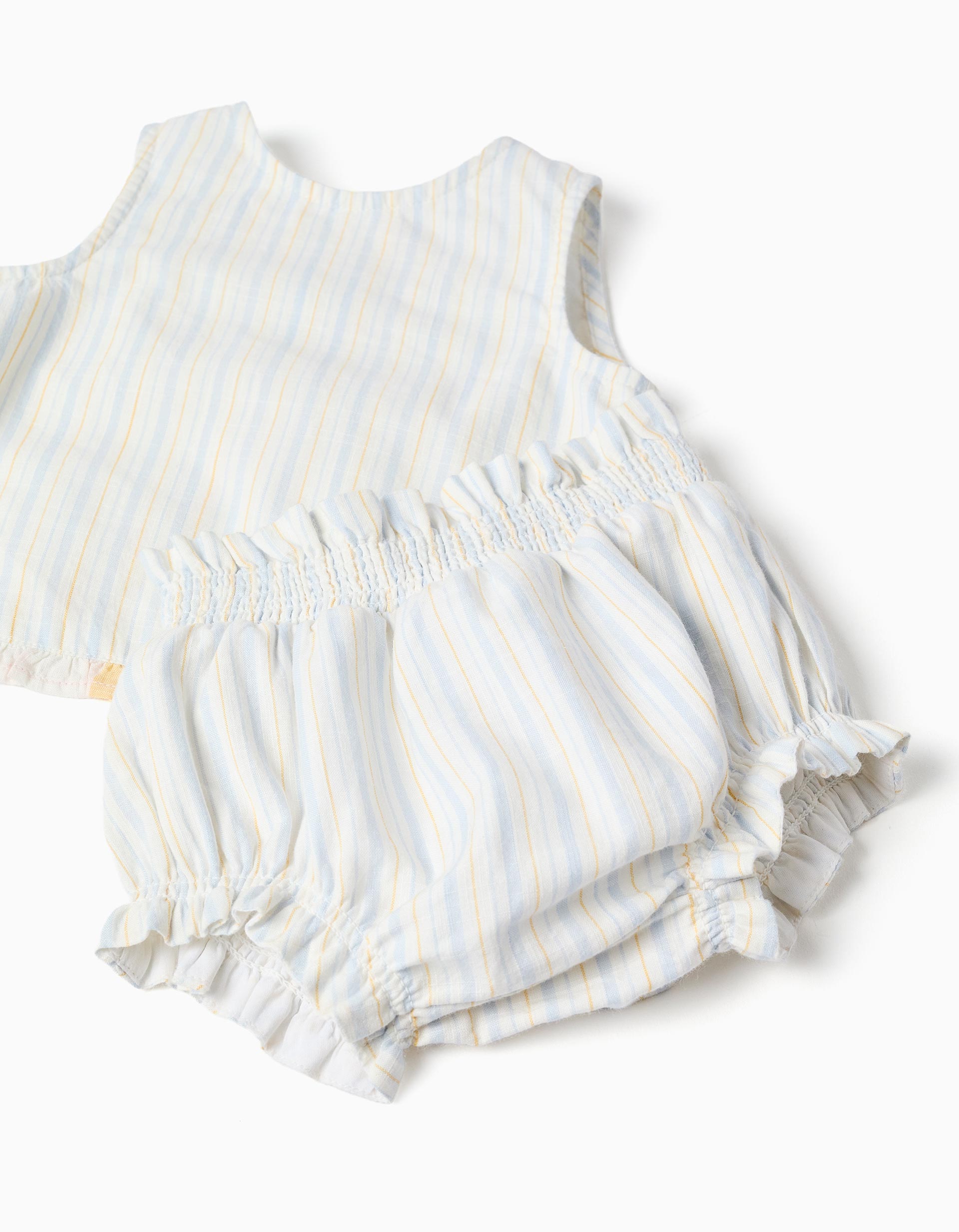 Striped cotton blouse + bloomers B&S for newborn girls, white/yellow/blue