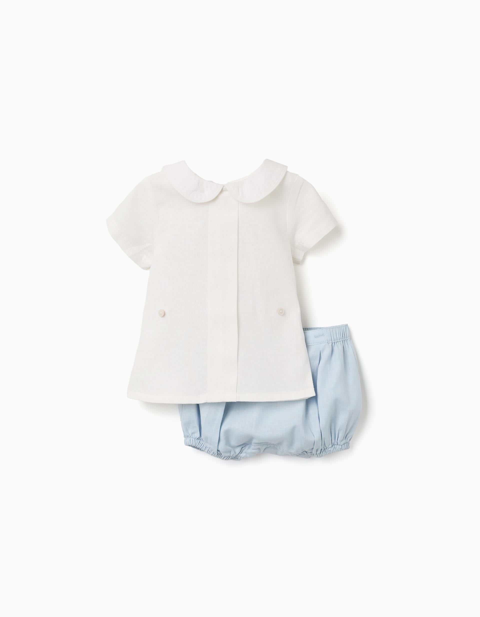 2-In-1 jumpsuit in cotton and linen for newborn boys, white/light blue