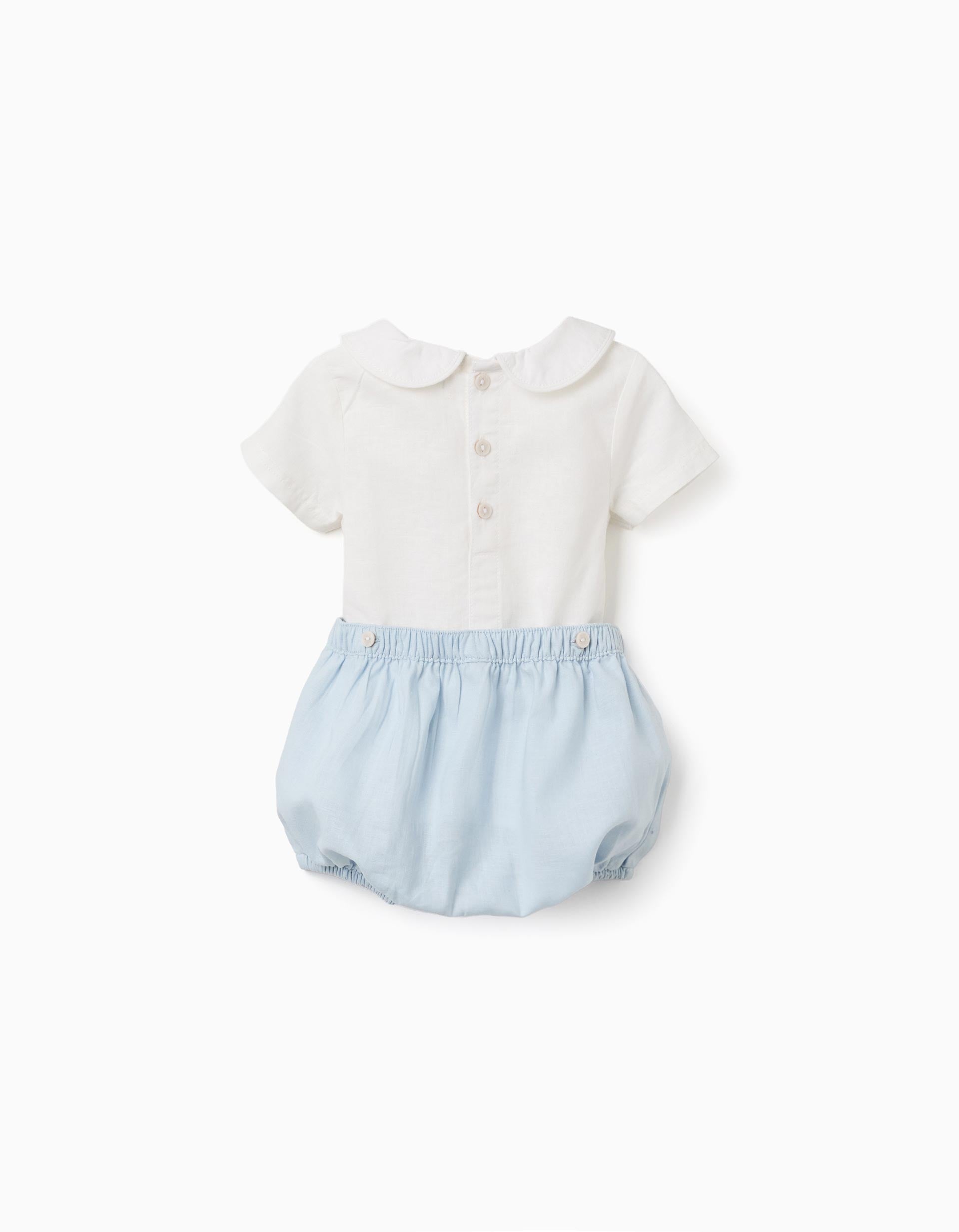 2-In-1 jumpsuit in cotton and linen for newborn boys, white/light blue