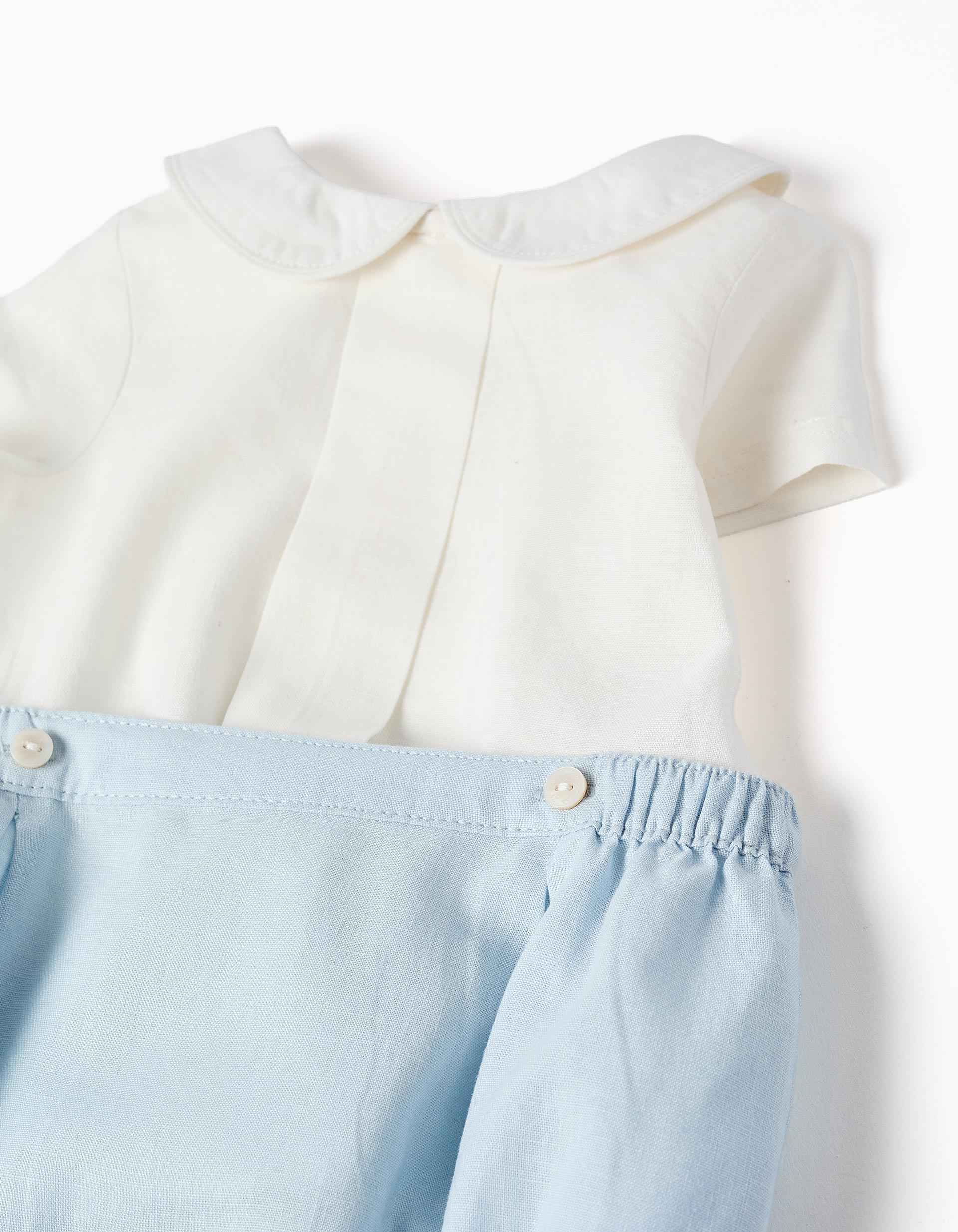 2-In-1 jumpsuit in cotton and linen for newborn boys, white/light blue