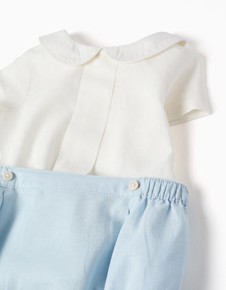 2-In-1 jumpsuit in cotton and linen for newborn boys, white/light blue