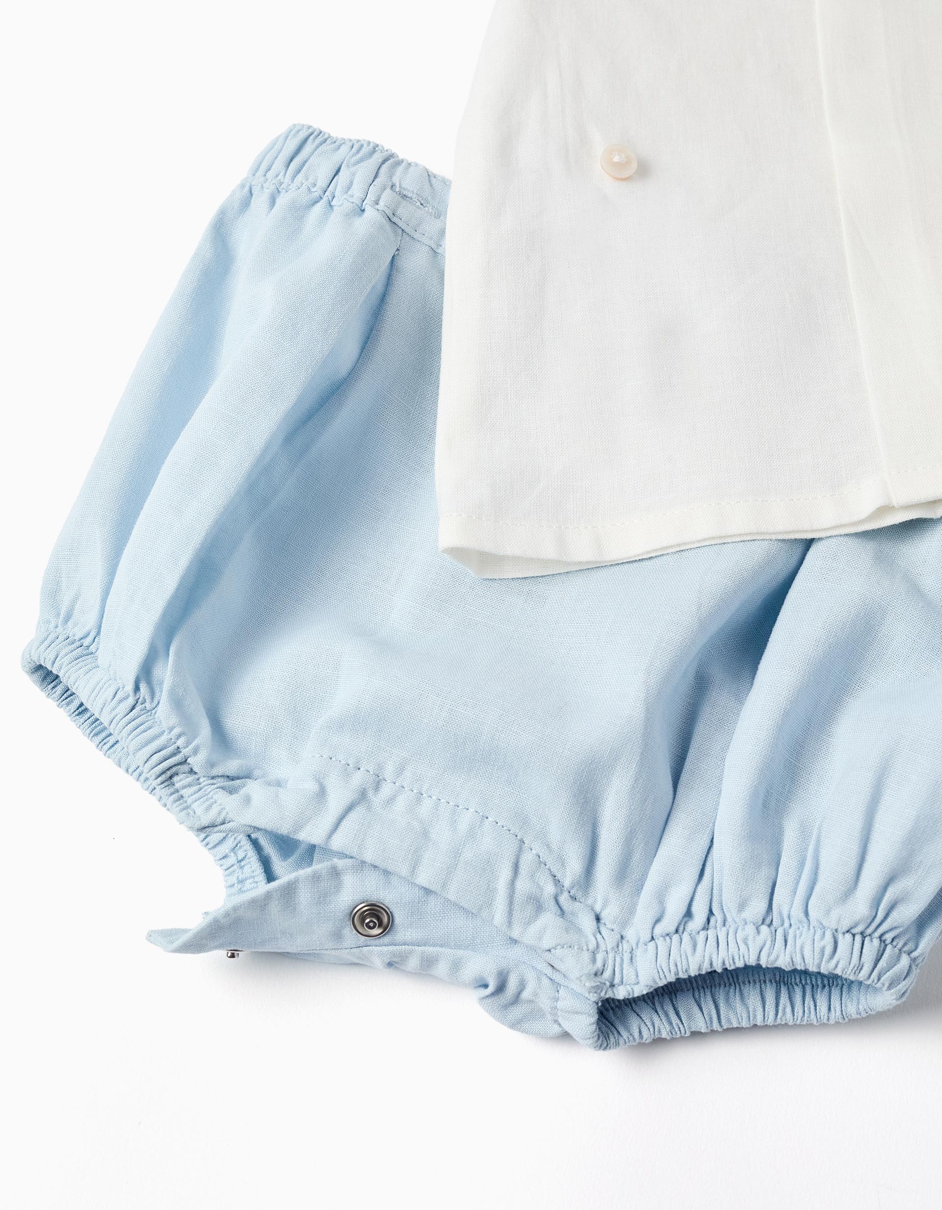 2-In-1 jumpsuit in cotton and linen for newborn boys, white/light blue