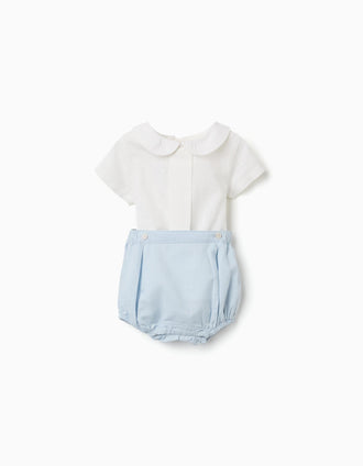 2-In-1 jumpsuit in cotton and linen for newborn boys, white/light blue