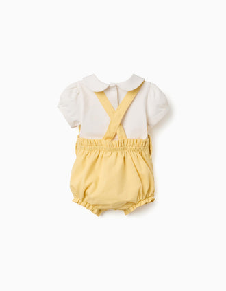 Cotton bodysuit and romper set B&S for newborn girls, yellow/beige