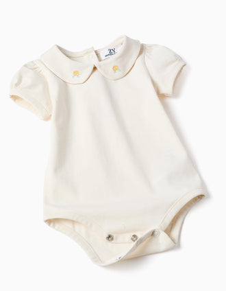 Cotton bodysuit and romper set B&S for newborn girls, yellow/beige