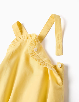 Cotton bodysuit and romper set B&S for newborn girls, yellow/beige
