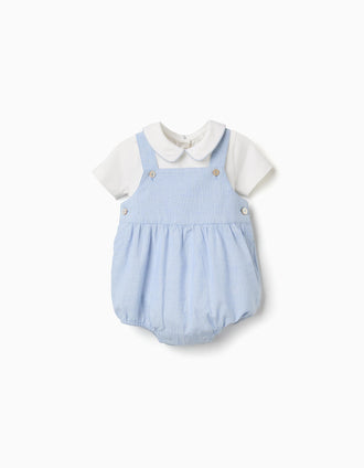 Ensemble body et barboteuse en coton pour nouveau-nés, blanc/bleu clair