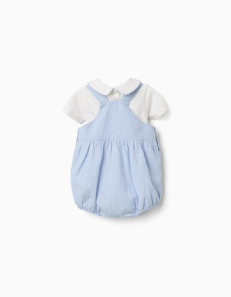 Ensemble body et barboteuse en coton pour nouveau-nés, blanc/bleu clair