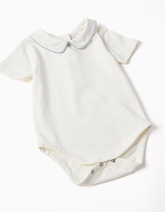 Ensemble body et barboteuse en coton pour nouveau-nés, blanc/bleu clair