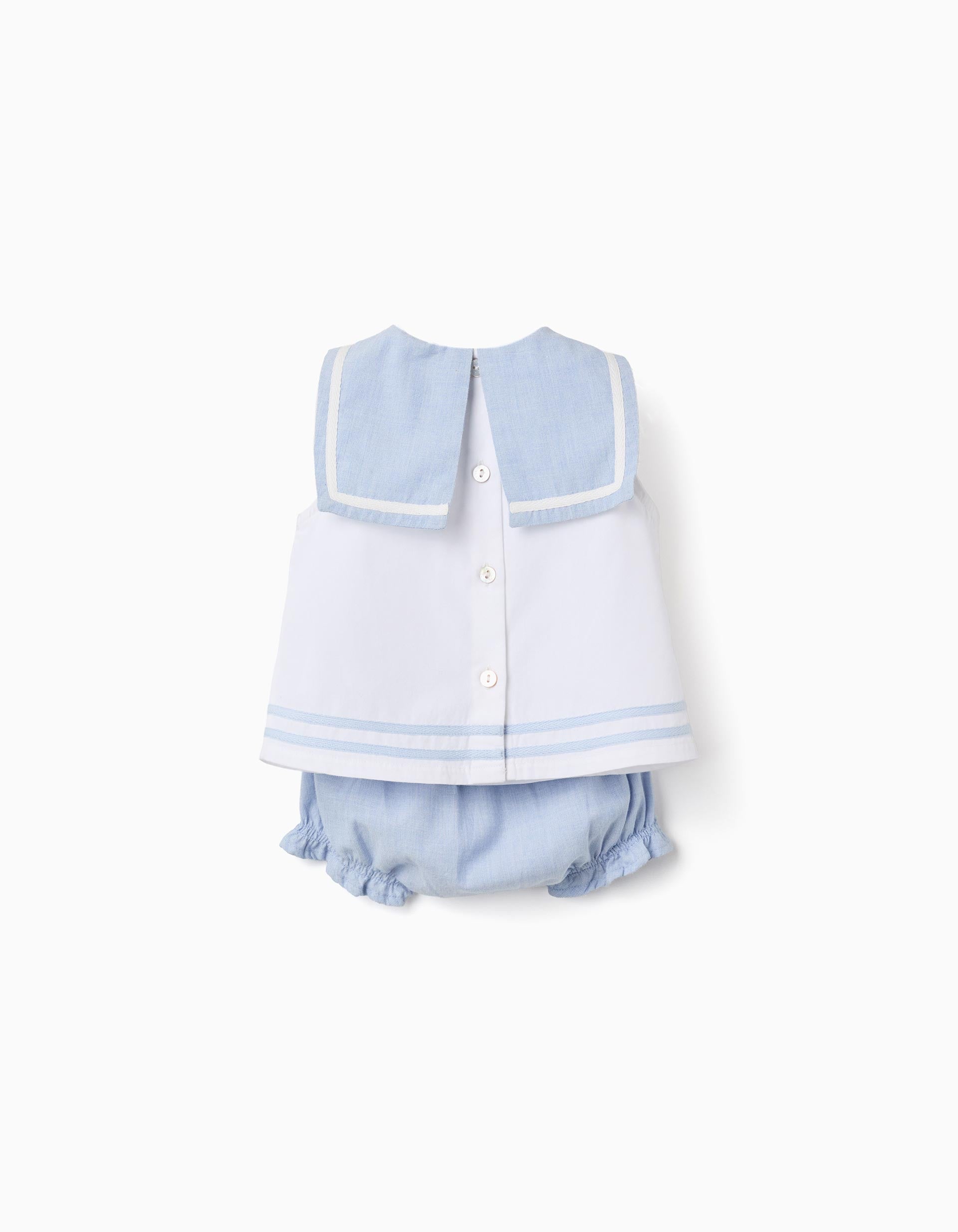 Blusa sin mangas + cubrepañal para recién nacida, azul claro/blanco