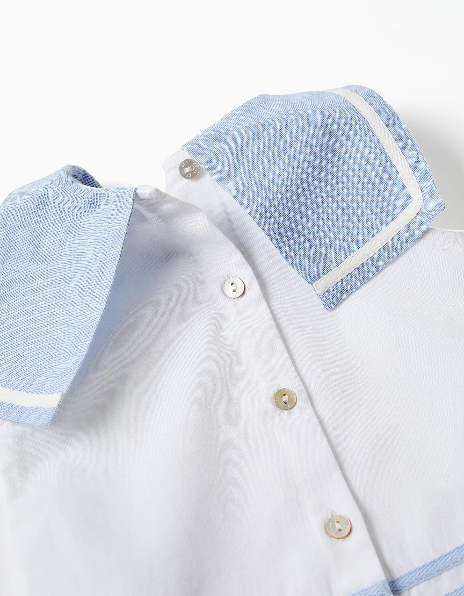 Blusa sin mangas + cubrepañal para recién nacida, azul claro/blanco
