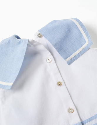 Blusa sem mangas + tapa-fraldas para recém-nascida, azul-claro/branco