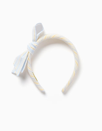 Bandolete acolchoada com riscas e laço B&S para menina, branco/azul/amarelo