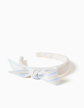 Bandolete acolchoada com riscas e laço B&S para menina, branco/azul/amarelo