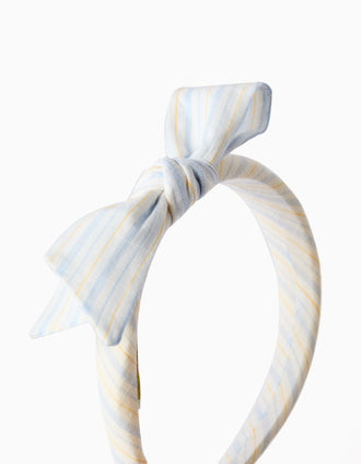 Bandolete acolchoada com riscas e laço B&S para menina, branco/azul/amarelo