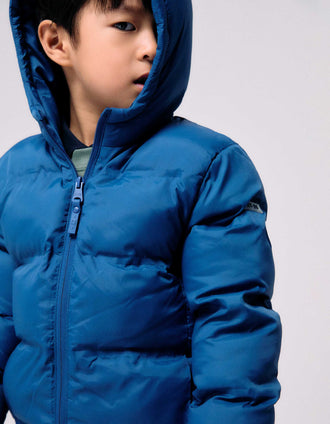 Hooded thermal quilted jacket with pockets for boys, blue