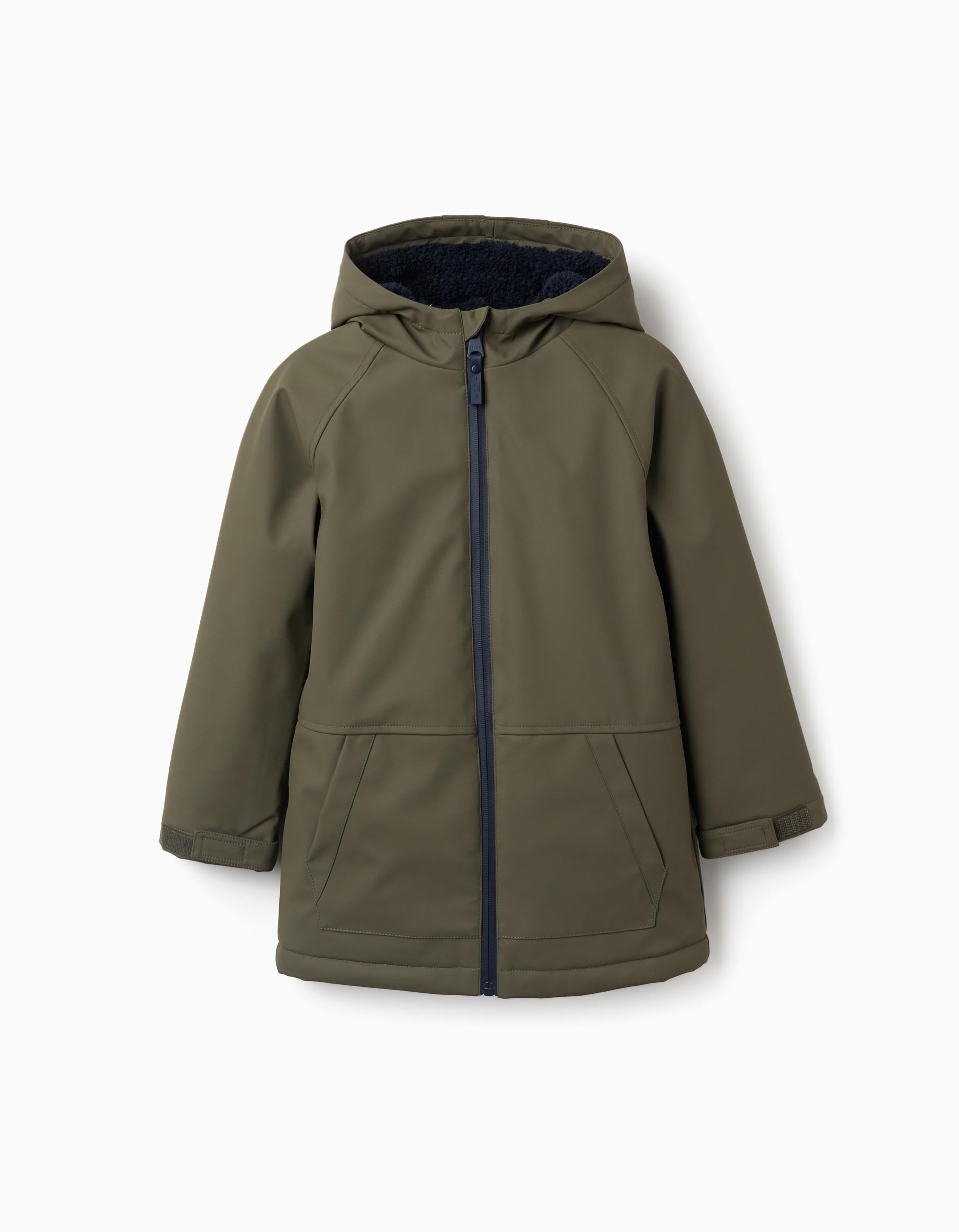 Parka con capucha y forro de sherpa para niño, caqui