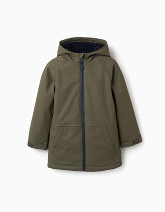 Parka con capucha y forro de sherpa para niño, caqui