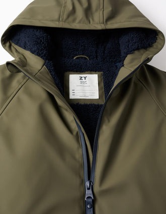 Parka con capucha y forro de sherpa para niño, caqui