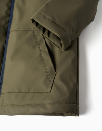 Parka con capucha y forro de sherpa para niño, caqui
