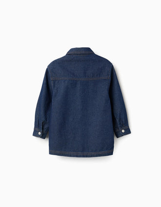 Denim overshirt with front pockets for boys, dark blue