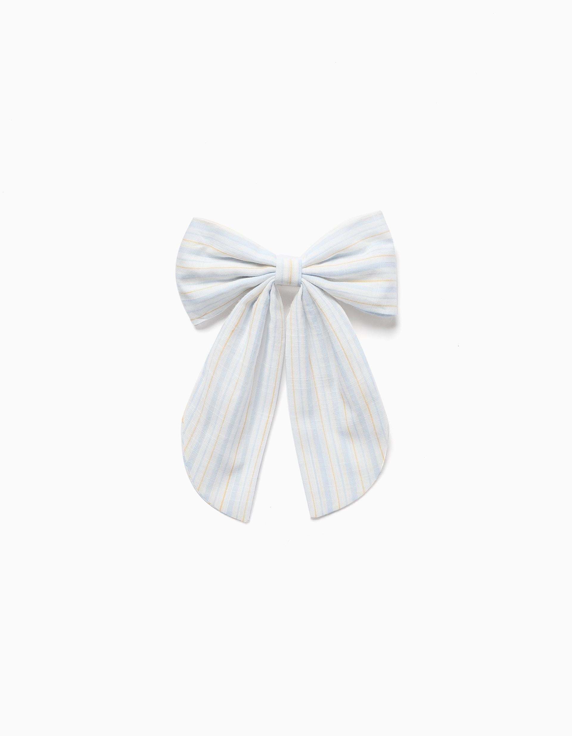 Hair slide with striped bow B&S for girls, white/blue/yellow
