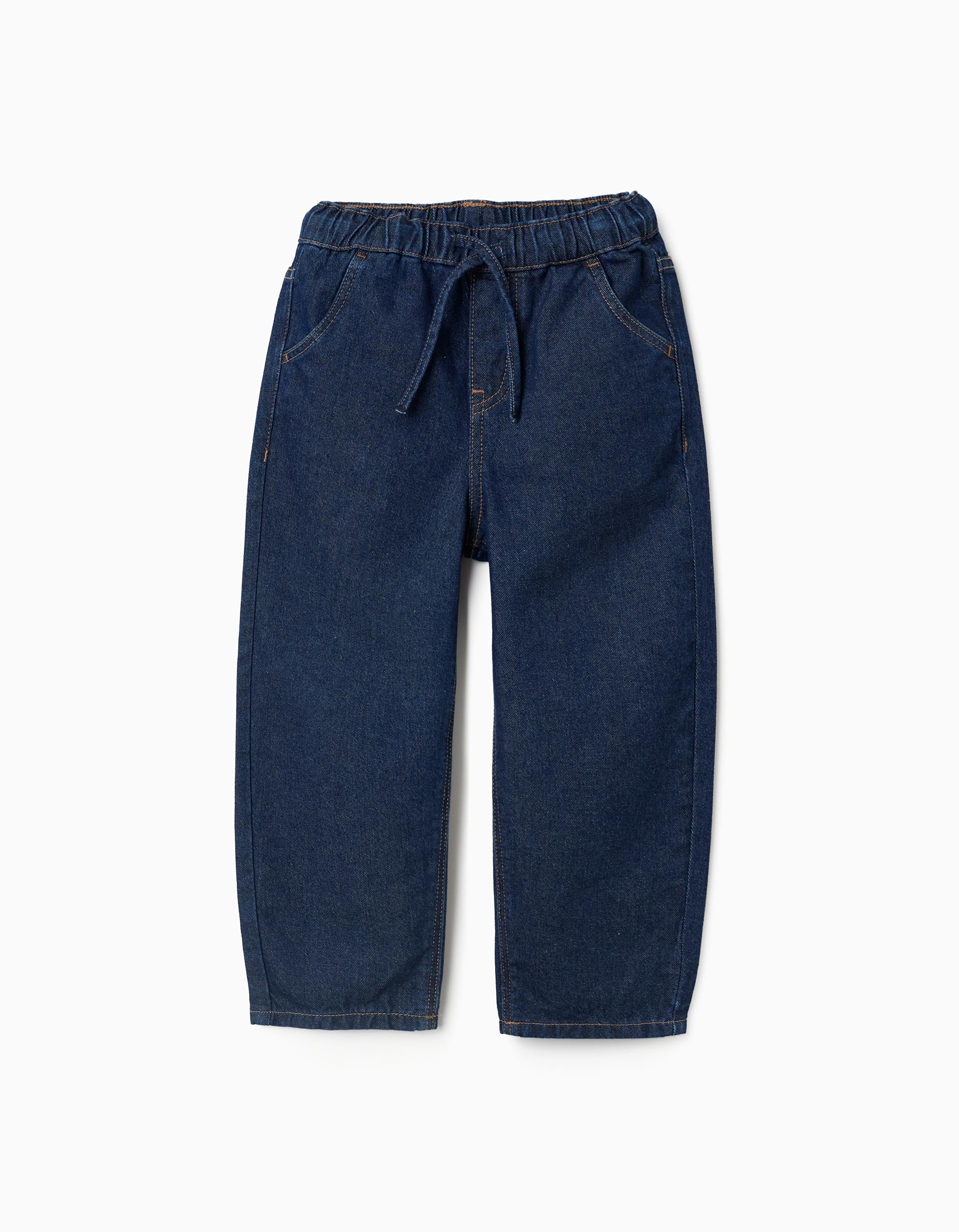 Calças de ganga baggy com cordão para menino, azul-escuro