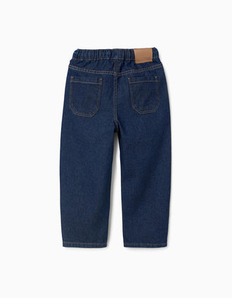 Calças de ganga baggy com cordão para menino, azul-escuro