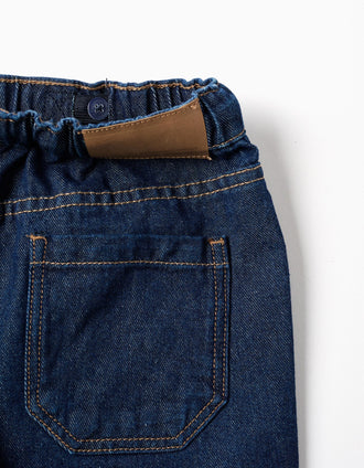 Calças de ganga baggy com cordão para menino, azul-escuro