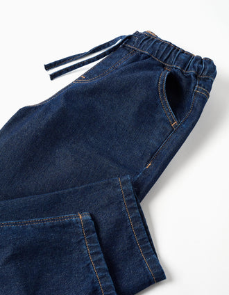 Calças de ganga baggy com cordão para menino, azul-escuro