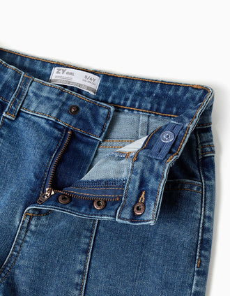 Jean à jambe large avec ourlets effilochés pour fille, bleu
