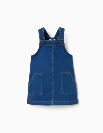 Robe salopette en jean avec poches avant pour bébé fille, bleu