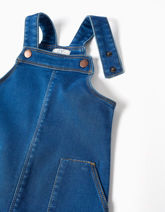 Robe salopette en jean avec poches avant pour bébé fille, bleu