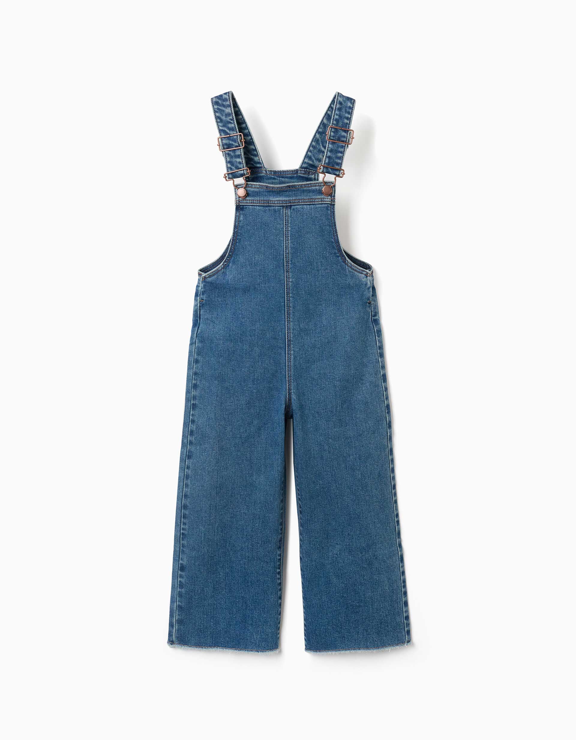 Salopette en jean en coton à jambes larges pour fille, bleue.