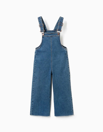 Salopette en jean en coton à jambes larges pour fille, bleue.