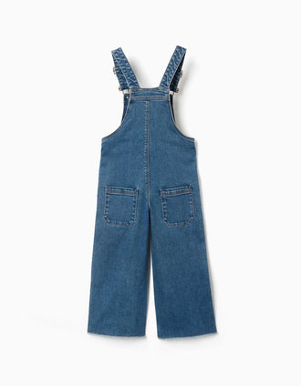 Salopette en jean en coton à jambes larges pour fille, bleue.
